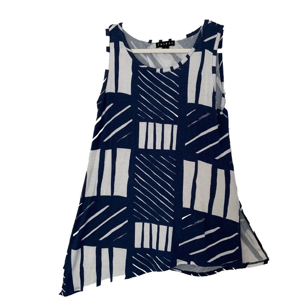 Tribal Tunic Top Blue and White Size Small